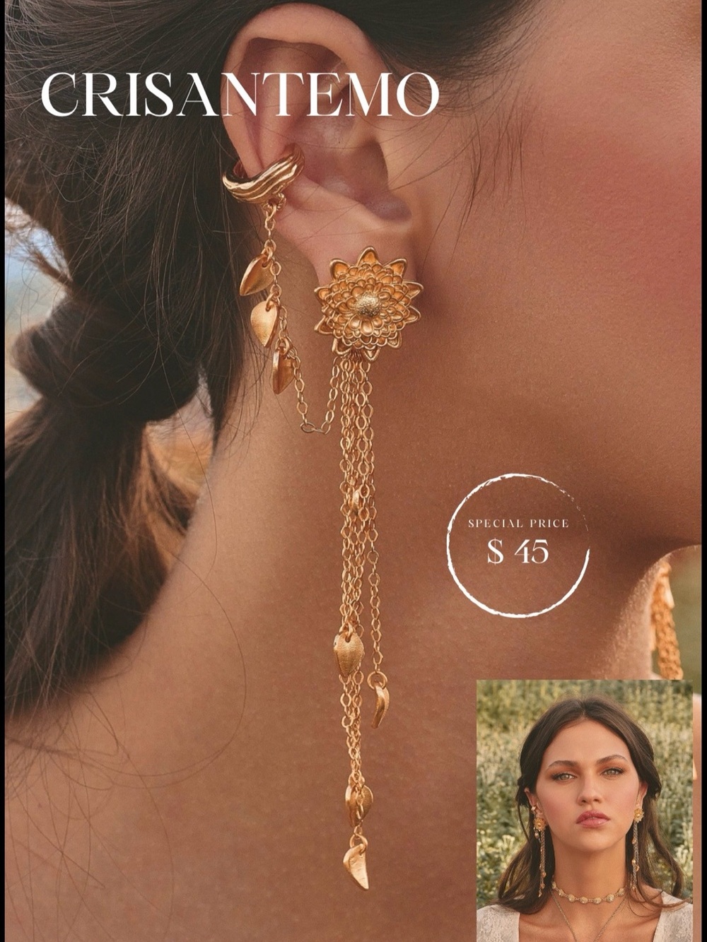Gold Floral Drop Chain Earrings